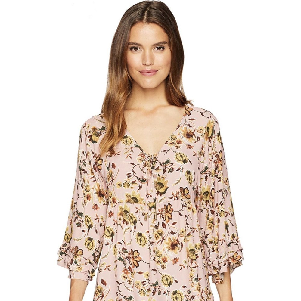 SANCTUARY Desert Ruffle Lace Up Floral Blouse